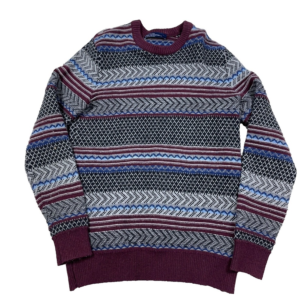 Gap Sweater Men Medium Tall Maroon‎ Lambs Wool Heavy Knit Nordic Grandpa Retro